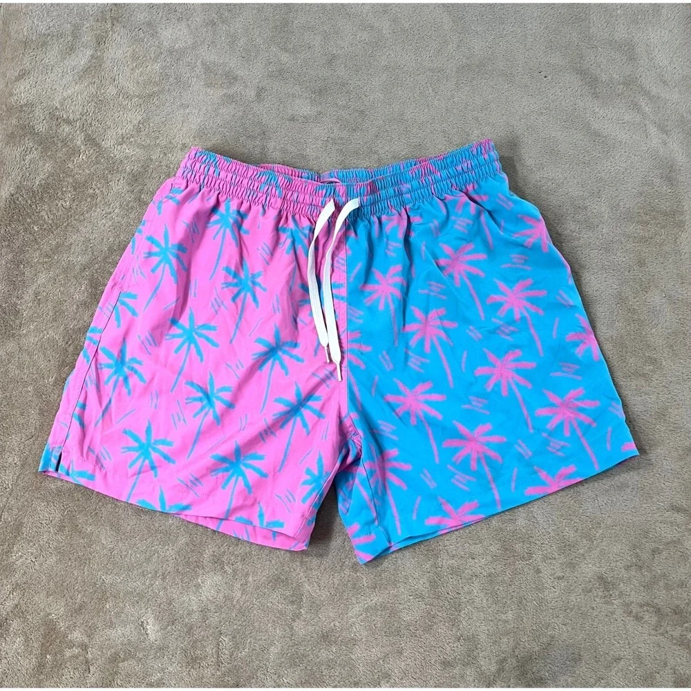 Chubbies Swim Trunks Men XL Pink Blue Palm Tree Colorblock 5.5 Inch Inseam Lined